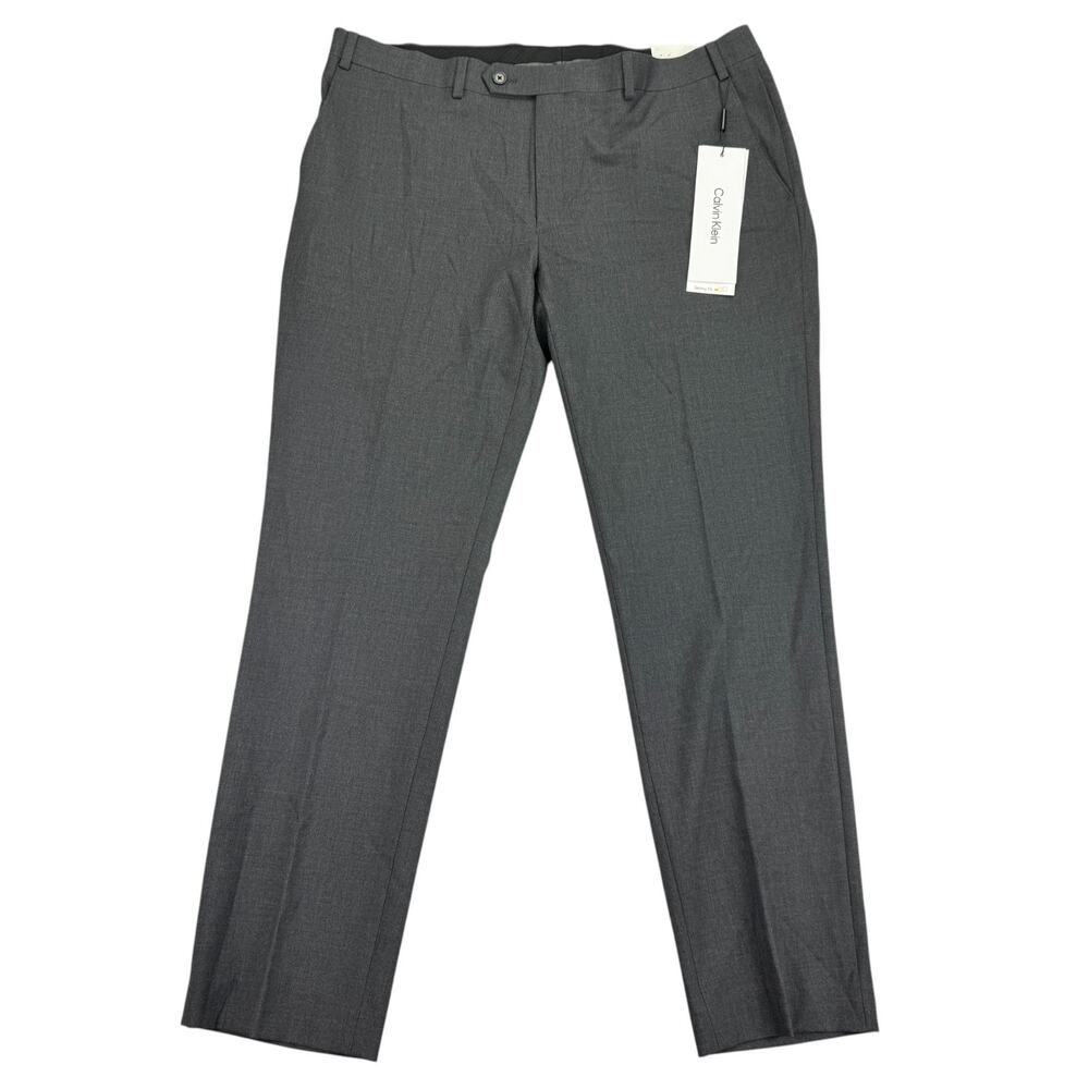 Calvin Klein Mens Infinite Stretch Skinny Fit Solid Dress Pants Charcoal 38x30